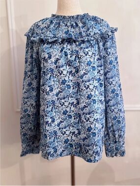 J.Crew Liberty Fabrics Smocked Popover Top Blue Floral Elysian Day Sz S